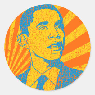 Pegatina Redonda Obama Vintage