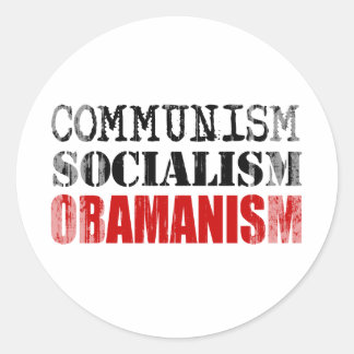 Pegatina Redonda OBAMANISMO SOCIALISTA COMUNITARIO Faded.png