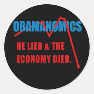 Pegatina Redonda Obamanomics - él mintió y la economía murió