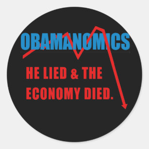 Pegatina Redonda Obamanomics - él mintió y la economía murió