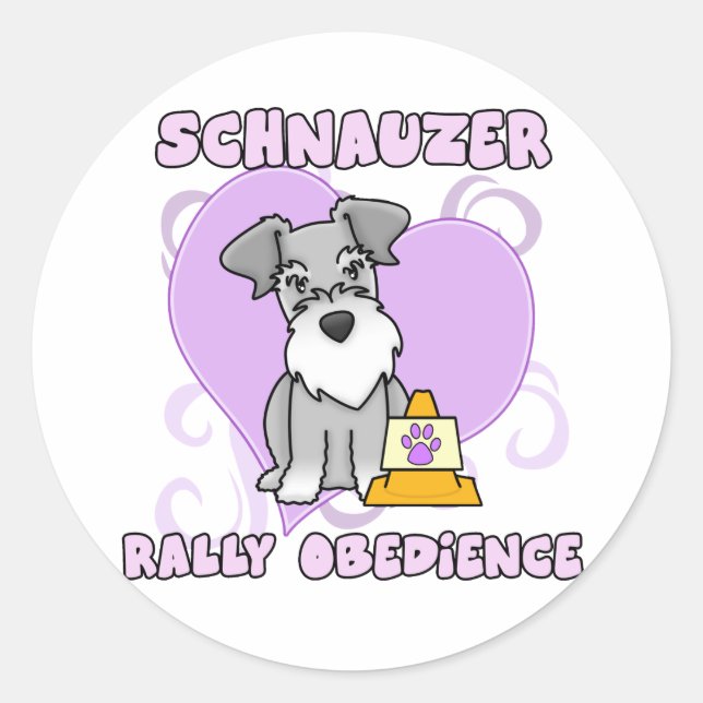 Pegatina Redonda Obediencia a la concentración Kawaii Schnauzer (Anverso)