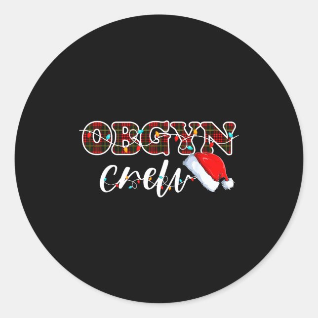 Pegatina Redonda Obgyn Crew Christmas Lights Santa Hat  (Anverso)
