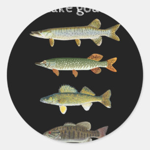 Pegatina Redonda Objetivos de lago Pesca Musky Pike Walleye Boca Pe