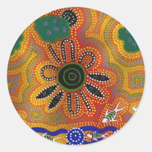 Pegatina Redonda Obra de arte aborigen