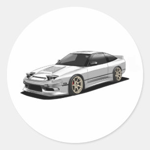 Pegatina Redonda obra de arte dibujada a mano de nissan 240sx 