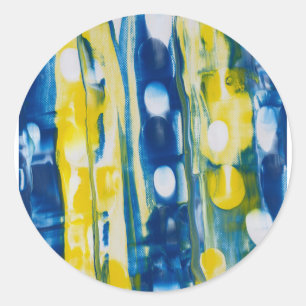 Pegatina Redonda obra de arte hecha a mano/Azul y amarillo