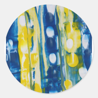Pegatina Redonda obra de arte hecha a mano/Azul y amarillo
