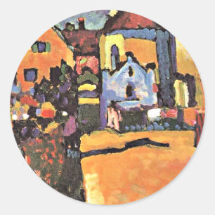 Pegatina Redonda Obra de Kandinsky, Grungasse en Murnau,
