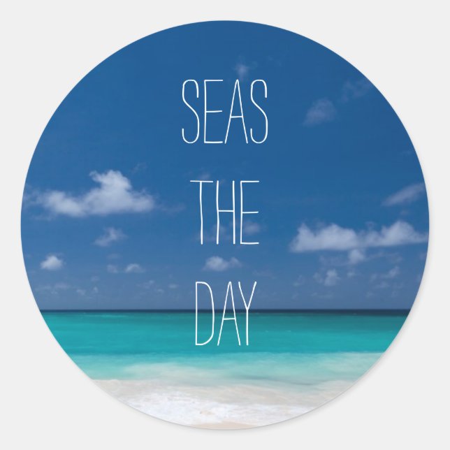 Pegatina Redonda Obra de palabras en la playa (Anverso)