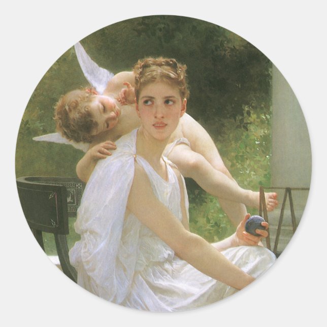 Pegatina Redonda Obra interrumpida por Bouguereau, retrato Angel (Anverso)