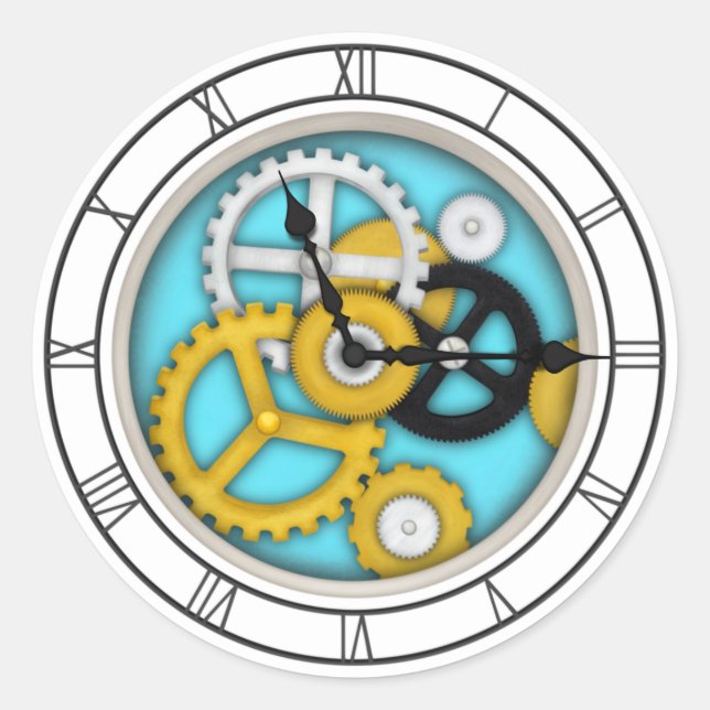 Pegatina Redonda Obra mecánica visible de la ilusión artística roma (Anverso)