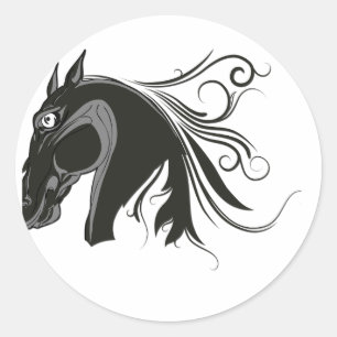 Pegatina Redonda Obras de arte de caballos: trueno negro