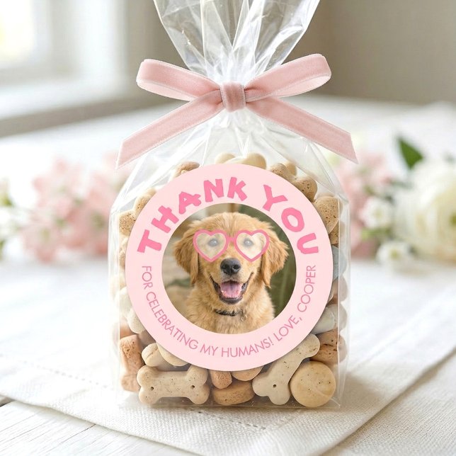 Pegatina Redonda Obsequios para fiestas de golosinas para perritos  (Funny Wedding Stickers with Dog Photo)