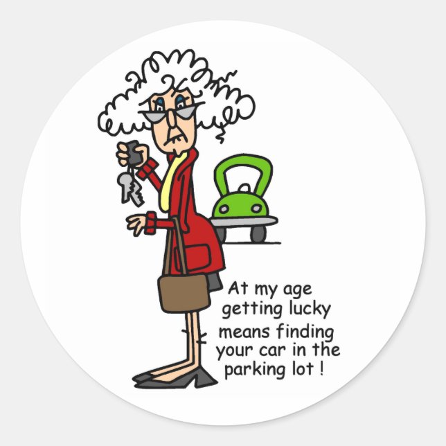 Pegatina Redonda Obteniendo humor afortunado (Anverso)