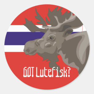 Pegatina Redonda Obtuvo Lutefisk Reno alce Divertido Noruego