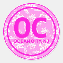 Pegatina Redonda OC Ocean City NJ New Jersey Pink Beach Flower