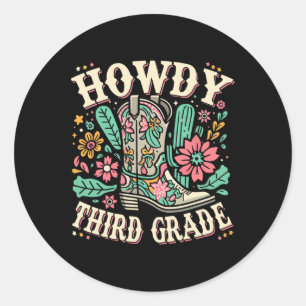 Pegatina Redonda Occidental Howdy Tercer Grado Regreso a la Escuela