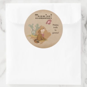 Pegatina Redonda Occidente Cowgirl Coyote Senderos Felices Gracias