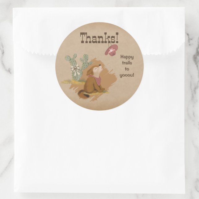 Pegatina Redonda Occidente Cowgirl Coyote Senderos Felices Gracias (Bolso)