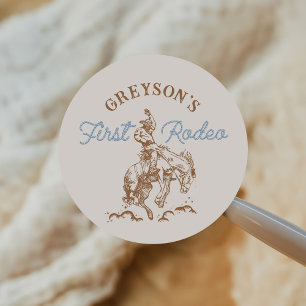 Pegatina Redonda Occidente de Cowboy Primer Rodeo Primer cumpleaños
