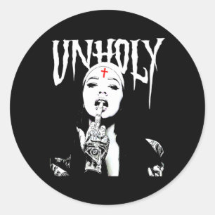Pegatina Redonda Occult Gothic Oscuro Satanic Nun Tattoos Nun Unsan