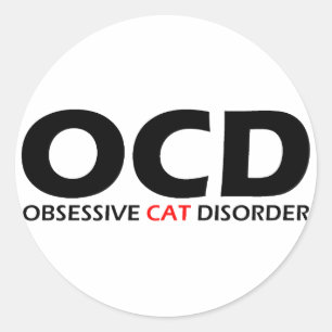 Pegatina Redonda OCD - Desorden obsesivo del gato