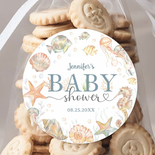 Pegatina Redonda Ocean Baby Shower Gender Neutral Under The Sea  (Subido por el creador)