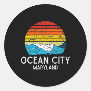 Pegatina Redonda Ocean City Maryland Md Vintage Beach Ocean Family