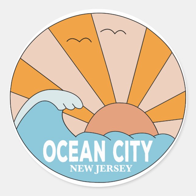 Pegatina Redonda Ocean City New Jersey (Anverso)