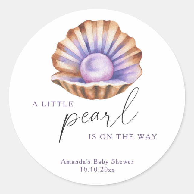 Pegatina Redonda Ocean Little Pearl Under The Sea Baby Shower (Anverso)