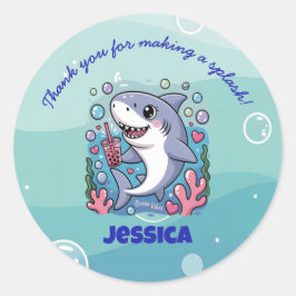 Pegatina Redonda Ocean Vibes Cute kawaii Boba Tiburón bebé
