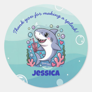 Pegatina Redonda Ocean Vibes Cute kawaii Boba Tiburón bebé
