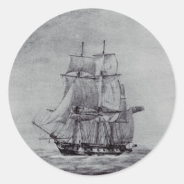 Pegatina Redonda Oceanic Trek Graphic Ships Fine Art
