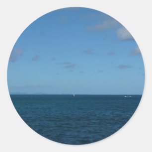 Pegatina Redonda Océano azul del horizonte de Santa Lucía