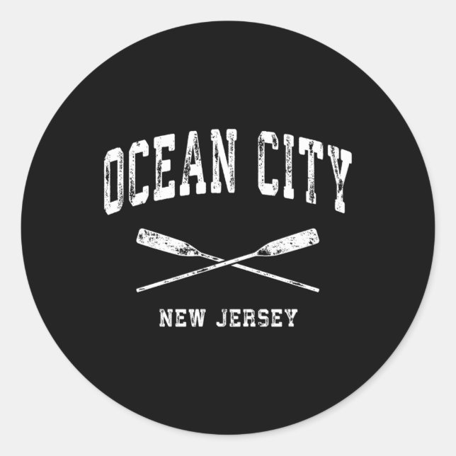 Pegatina Redonda Océano City New Jersey Nautical Crosch Oars (Anverso)