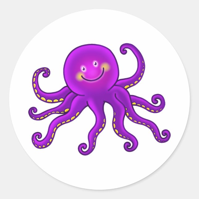 Pegatina Redonda Océano de pulpo morado acuático Personalizado lind (Anverso)