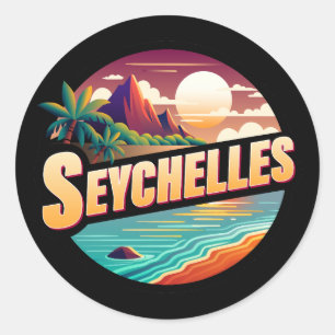 Pegatina Redonda Océano Índico de las Islas Seychelles