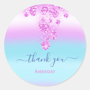 Pegatina Redonda Océano Rosa Azul Agradecido Nombre Bodas Dulces16 