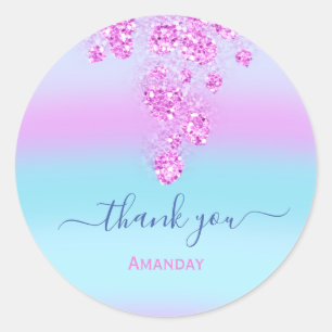 Pegatina Redonda Océano Rosa Brillante Azul Bodas Sweet16th Gracias