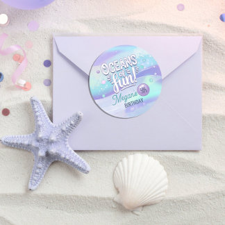 Pegatina Redonda Océanos divertidos y personalizados ID de cumpleañ
