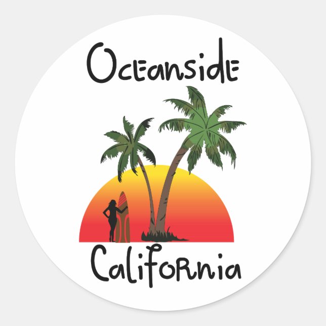 Pegatina Redonda Oceanside California (Anverso)