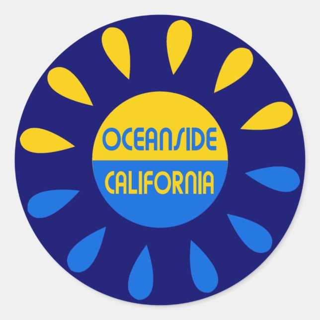 Pegatina Redonda Oceanside California (Anverso)