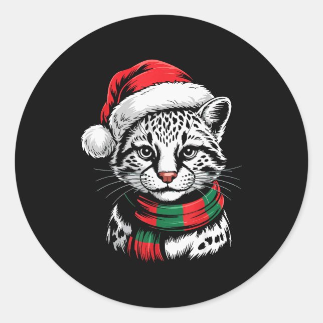Pegatina Redonda Ocelot Xmas Santa Hat F Christmas Costume  (Anverso)