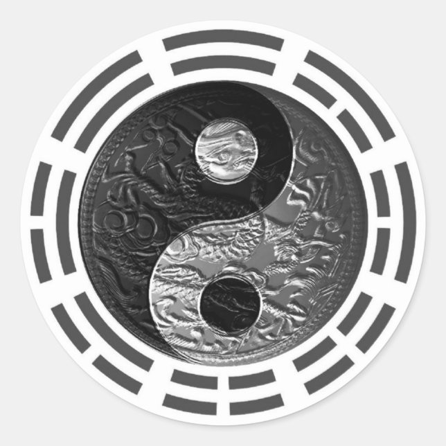 Pegatina Redonda Ocho Trigramas Yin Yang Dragón Estampado (Anverso)