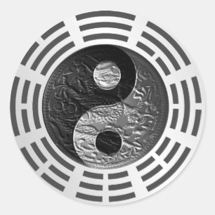 Pegatina Redonda Ocho trigramos Yin Yang Dragon Grabado en relieve