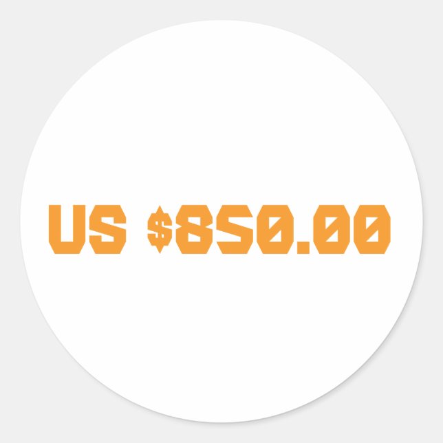 Pegatina Redonda Ochocientos cincuenta dólares (Anverso)