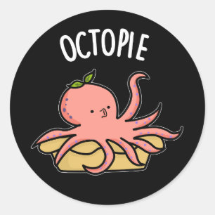 Pegatina Redonda Octo pie divertido Octopus Pie Pun Dark BG