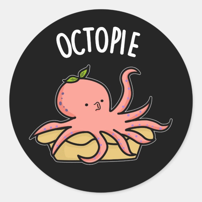 Pegatina Redonda Octo pie divertido Octopus Pie Pun Dark BG (Anverso)