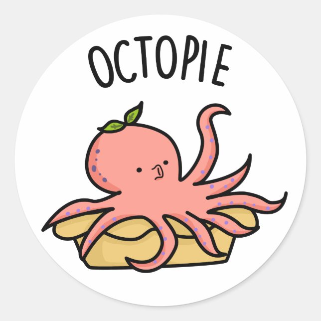 Pegatina Redonda Octo pie gracioso Octopus Pie Pun (Anverso)