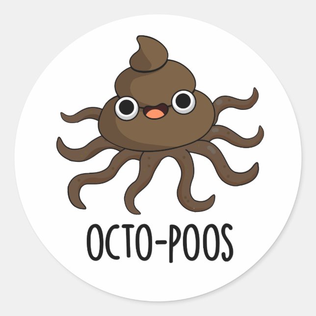 Pegatina Redonda Octo-poos Funny Octopus Pun (Anverso)